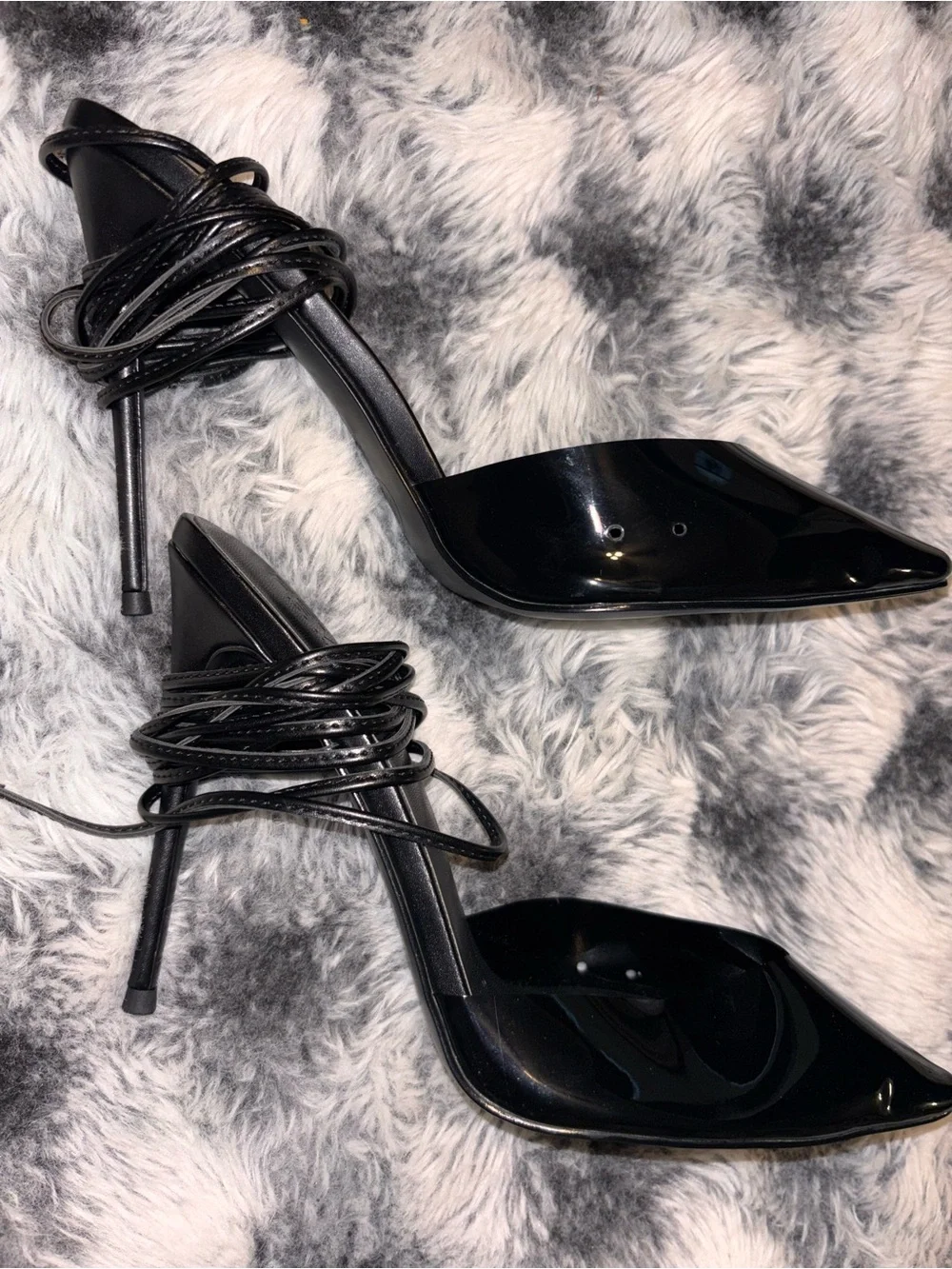 Femme LA Luisa Lace Up in GlazedBlack Pointed Toe Lace-Up Women's Heels